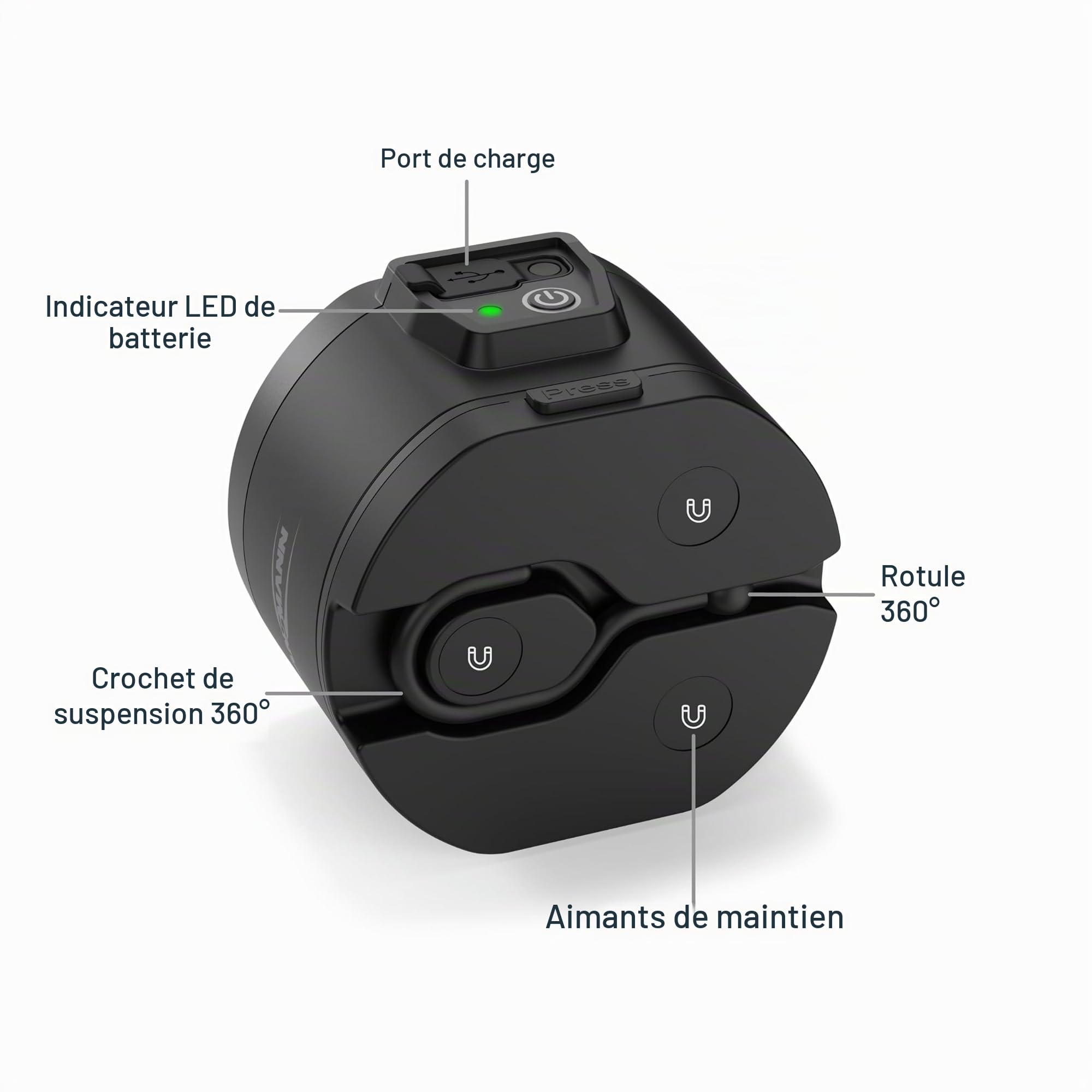ANSMANN Projecteur chantier FL1100R – Projecteur LED COB 10W rechargeable et pivotant – Lampe de travail d'une puissance de 1 100 lumens & 2 696 lux pour une distance d'éclairage de 52 m max.