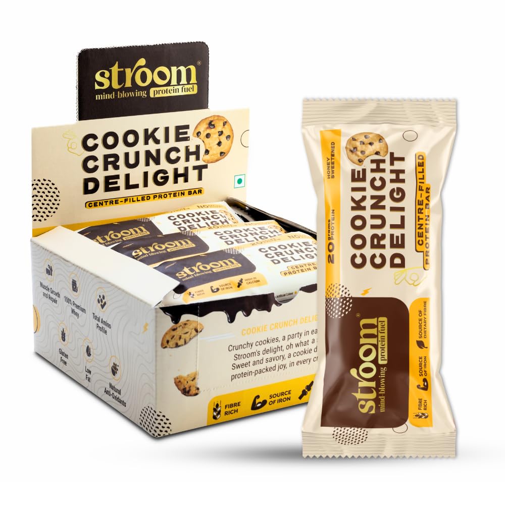 STROOM Asia's First Centre Filled Protein Bars | 20g Protein (5 Bars, 63 Grams Each) | Cookie Crunch Delight | Protein Bars for Muscle Growth & Repair | Fibre Rich | No Added Sugar-image-31