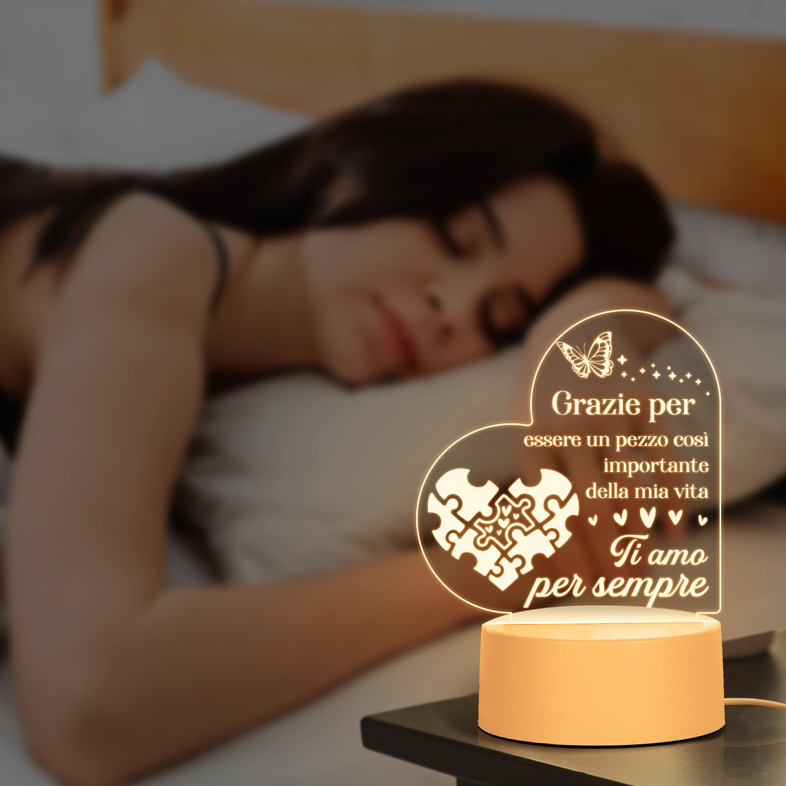 Regalo romantico di anniversario for lei lui, regalo di luce notturna for anniversario San Valentino, lettere anniversario di matrimonio, regali forsonalizzati LED lampada da comodino