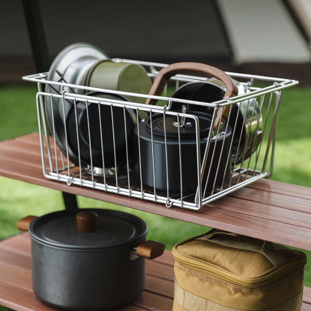Cesta de drenaje de acero inoxidable para mesa IGT, 35,5 cm, 16 cm, 21 cm, plegable para cocina al aire libre, solución de almacenamiento de lavado y drenaje