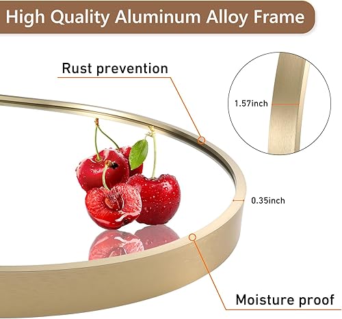 Miniatura 4 de Espejo ovalado dorado, espejo de baño ovalado de 17 x 30 pulgadas, espejo de tocador con marco de metal cepillado, espejos de montaje en pared para