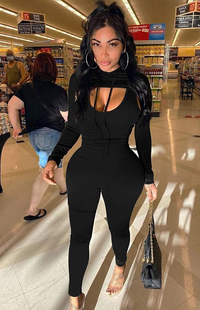 LAGSHIAN Women's Sexy 2 Piece Outfits Long Sleeve Hooded Crop Top Sleeveless Tank Jumpsuit Set : Clothing, Shoes & Jewelry