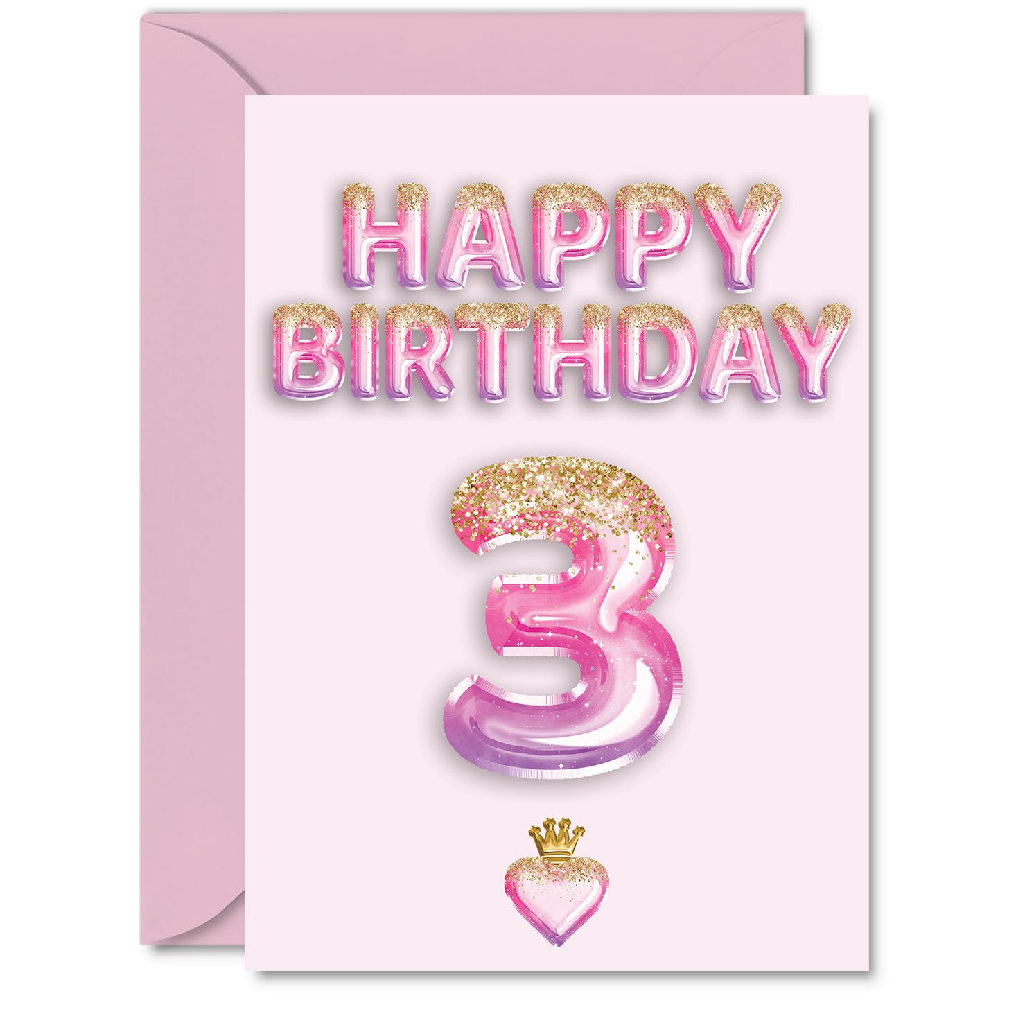 3rd Birthday Cards for Girls and Boys, Pink & Purple Glitter Balloons