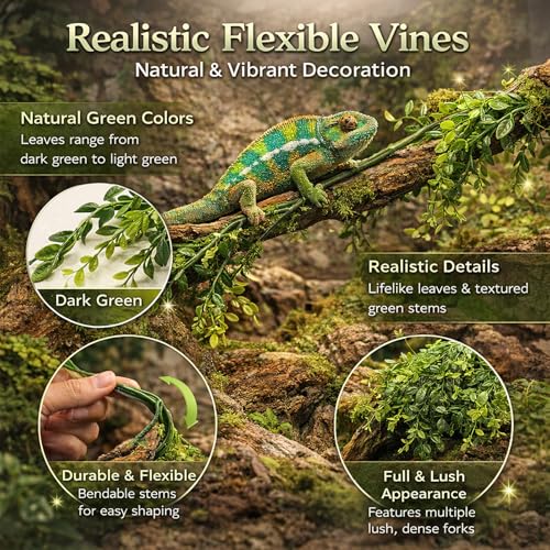 image for HERCOCCI 2 Pack Reptile Plants, Terrarium Hanging Plants Vines Artific