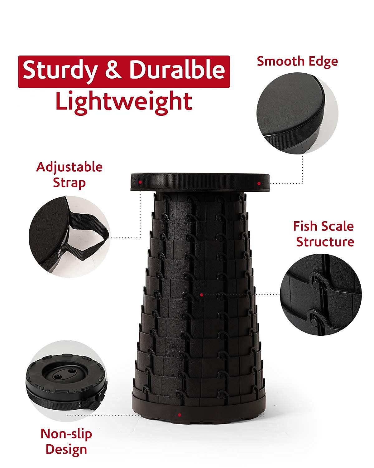 Set di 2 sgabelli pieghevoli portatili, da campeggio, regolabili in altezza, telescopici, per campeggio, picnic, barbecue, pesca, escursioni e viaggi