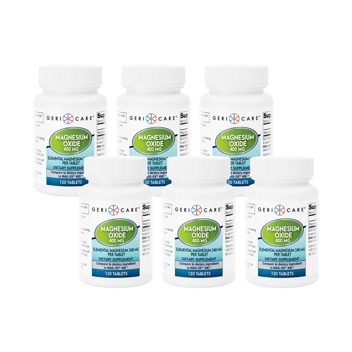 GeriCare Magnesium Oxide Supplement 240 mg - Elemental Magnesium, 120 Uncoated Tablets – Essential Mineral Support - Promotes Vascular Health, Bone Strength, and Muscle Function (Pack of 6) 120 Count (Pack of 6)
