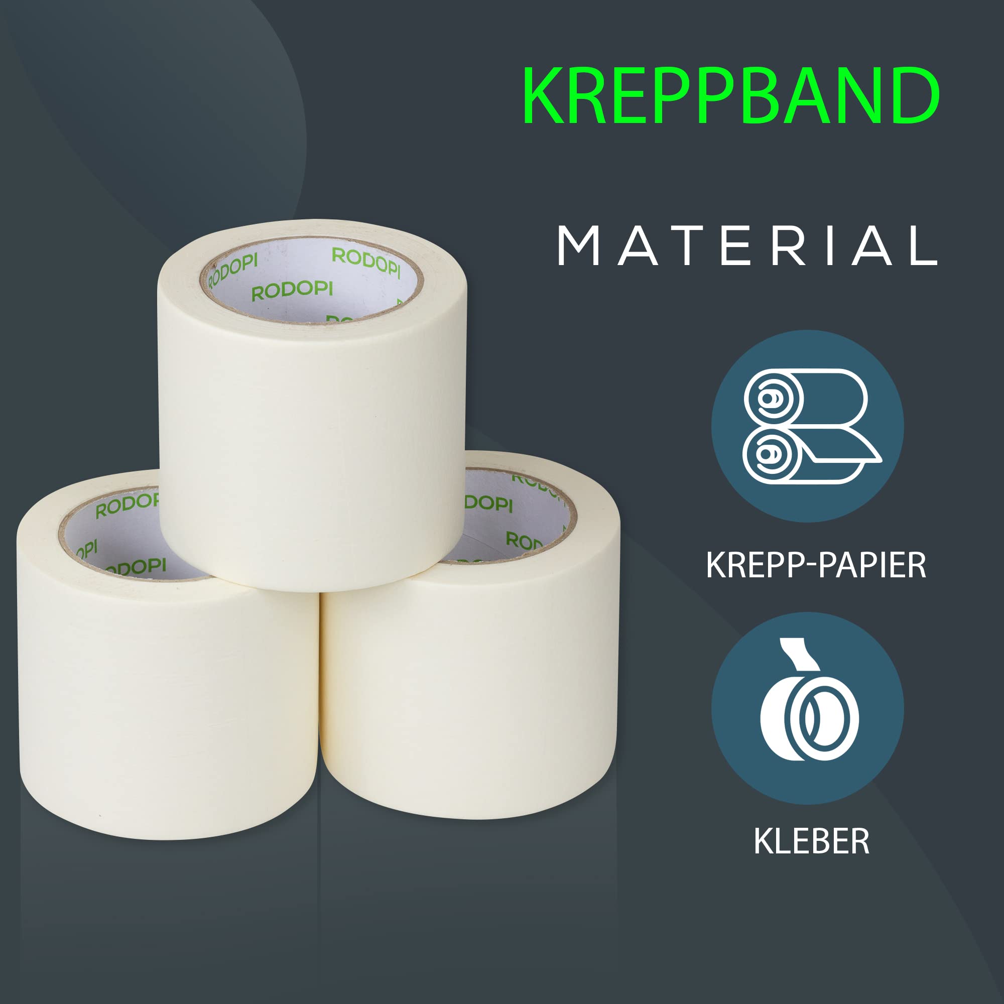 RODOPI Kreppband SplashGuard 19mm 25mm 36mm 50mm 100mm Malerkrepp 50m Rolle Abklebeband leicht abtrennbar Malerband Beige Abdeckband für Maler Kreppbänder (50mm, 36 Rollen)