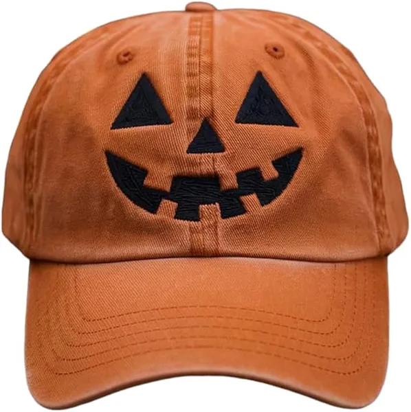 Gainheart Unisex Autumn Halloween Pumpkin Face Baseball Hat,Jack-o lantern Pumpkin Embroidered Adjustable Spooky Season Cap