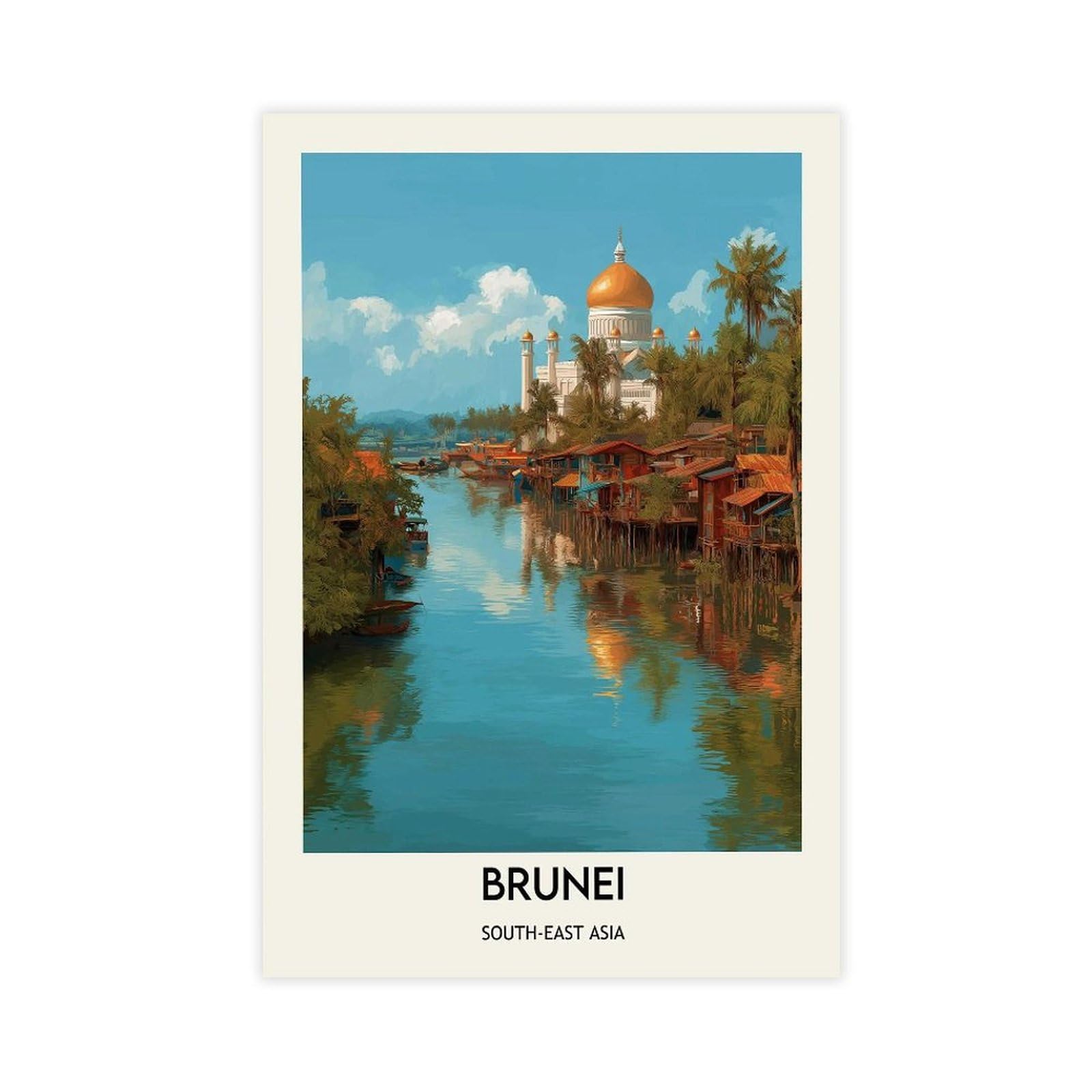 QZFNCOYU Brunei Poster Retro Canvas Poster Bedroom Decor Landscape Office Room Decor Gift 16x24inch(40x60cm)