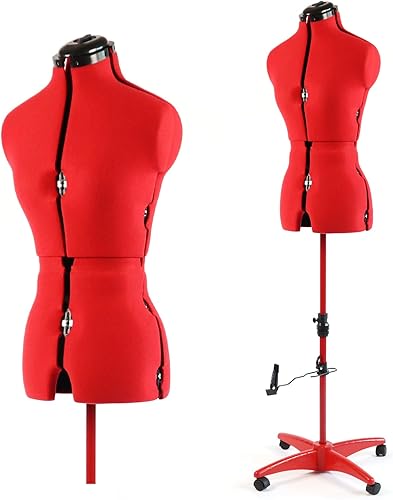 PDM WORLDWIDE Maniquí de forma de vestido ajustable para coser mujeres tallas 6-14, forma de cuerpo pinable con 13 diales, base enrollable