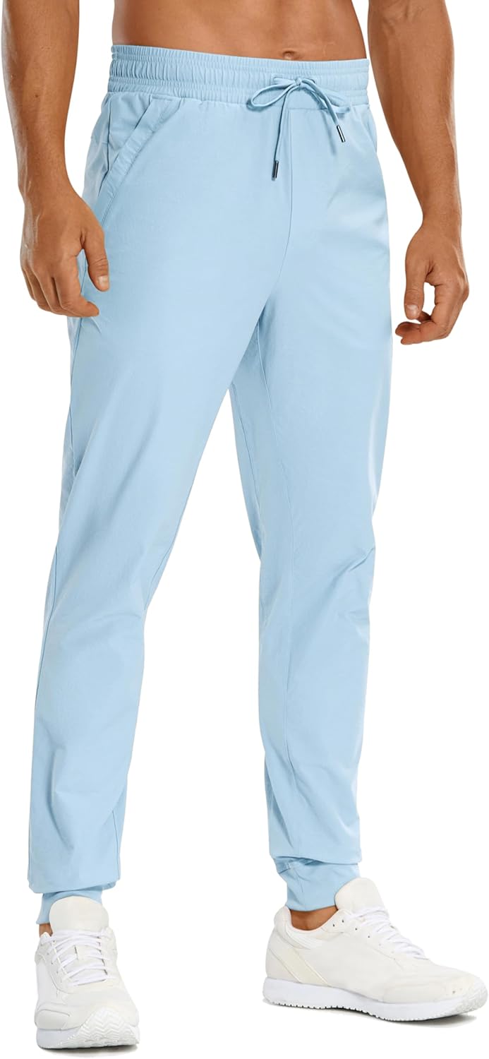 CRZ YOGA Athletic Joggers for Men Lightweight Water Resistant Outdoor Workout Pants with Zip Pockets