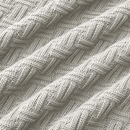 Image of TREELY 100% Cotton Knitted Throw Blanket 50 x 60 Inches, Light Grey