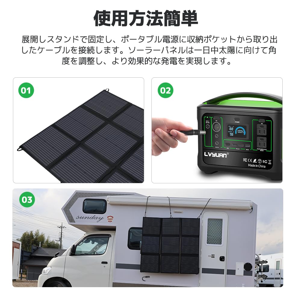 Amazon | リョクエン(LVYUAN) ソーラーパネル 200W 23.6V 折りたたみ式