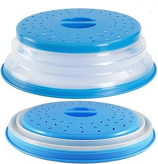 Aranticy - 2 tapas plegables para microondas de fácil agarre, para microondas, con colador, para frutas, verduras y microondas, color azul