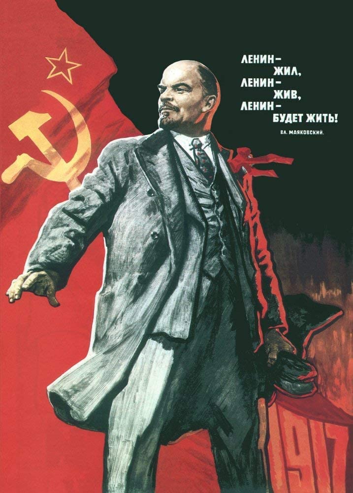 Rpw Roystone Print Works Dark Navy Vintage Russian Propaganda 'Lenin Lived. Lenin Lives. Lenin Will Go On Living', 1960'S, Reproduction 200Gsm A4/A3 Vintage Russian Communist Propaganda Poster (A4)