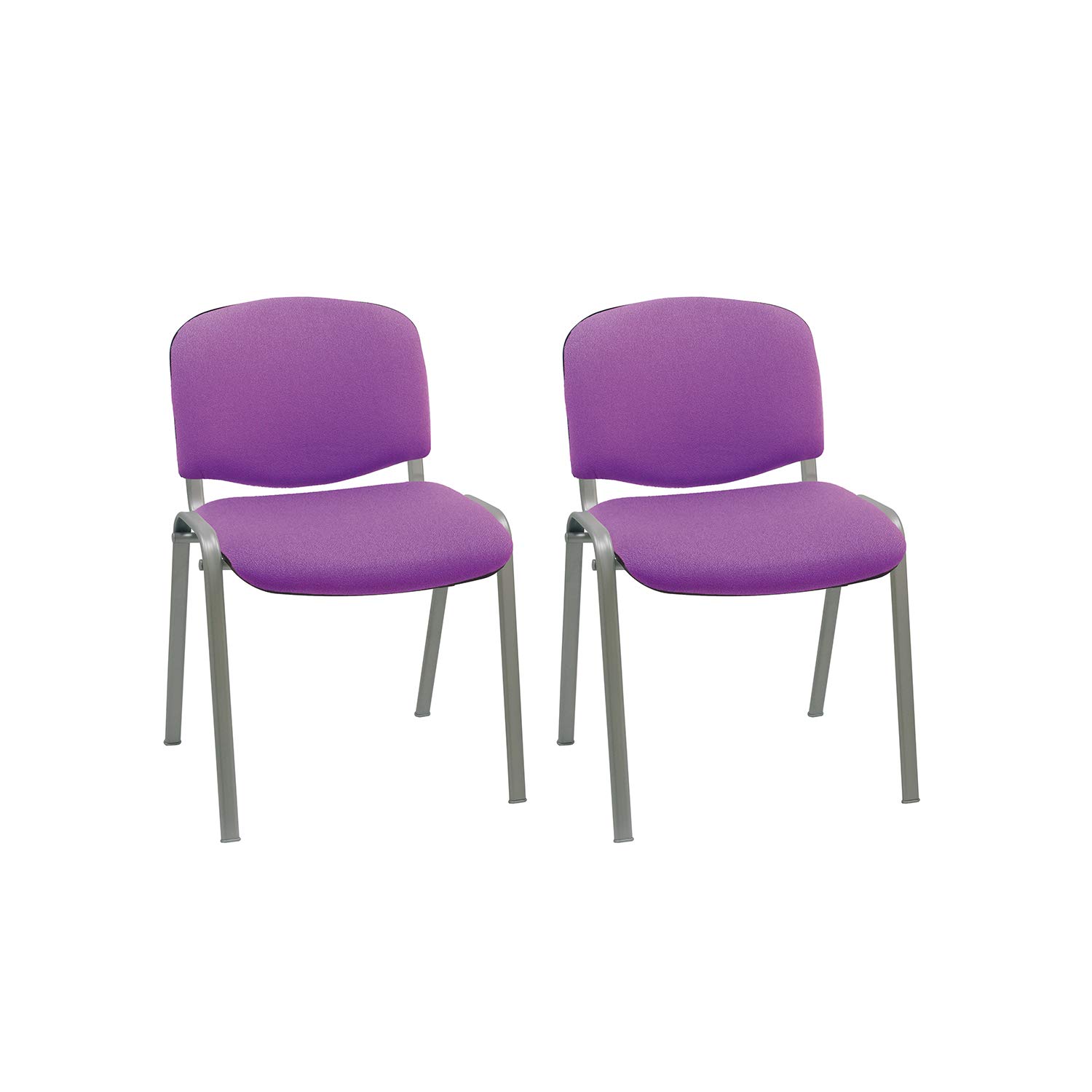 Centrosilla Silla confidente ISO apilable Confortable Acolchado más Grueso Ideal para Salas Espera, reuniones, conferencias, Silla tapizada en Morado con Patas Acero Gris (Pack 2 Unidades)
