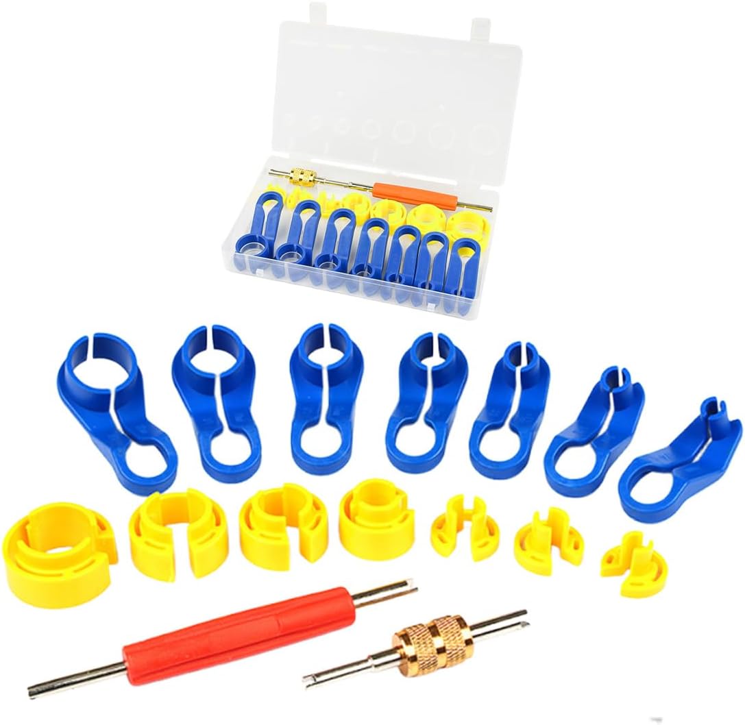 16PCS Fuel Line Disconnect Tool Set, AC Fuel Line Removal Master Quick Disconnect Kit with Valve Core Remover, 1/4 to 7/8 Inch, Fits Car AC, Fuel & Transmission Oil Cooler Lines, Universal Repair Tool