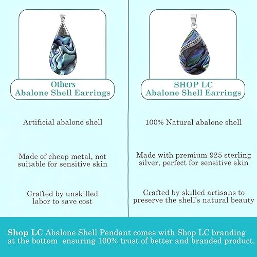 Miniatura 5 de Abalone Shell Pendant in 925 Sterling Silver - Natural Abalone Pendants for Necklaces - Boho Beach Charm Costume Western Jewelry for Women -