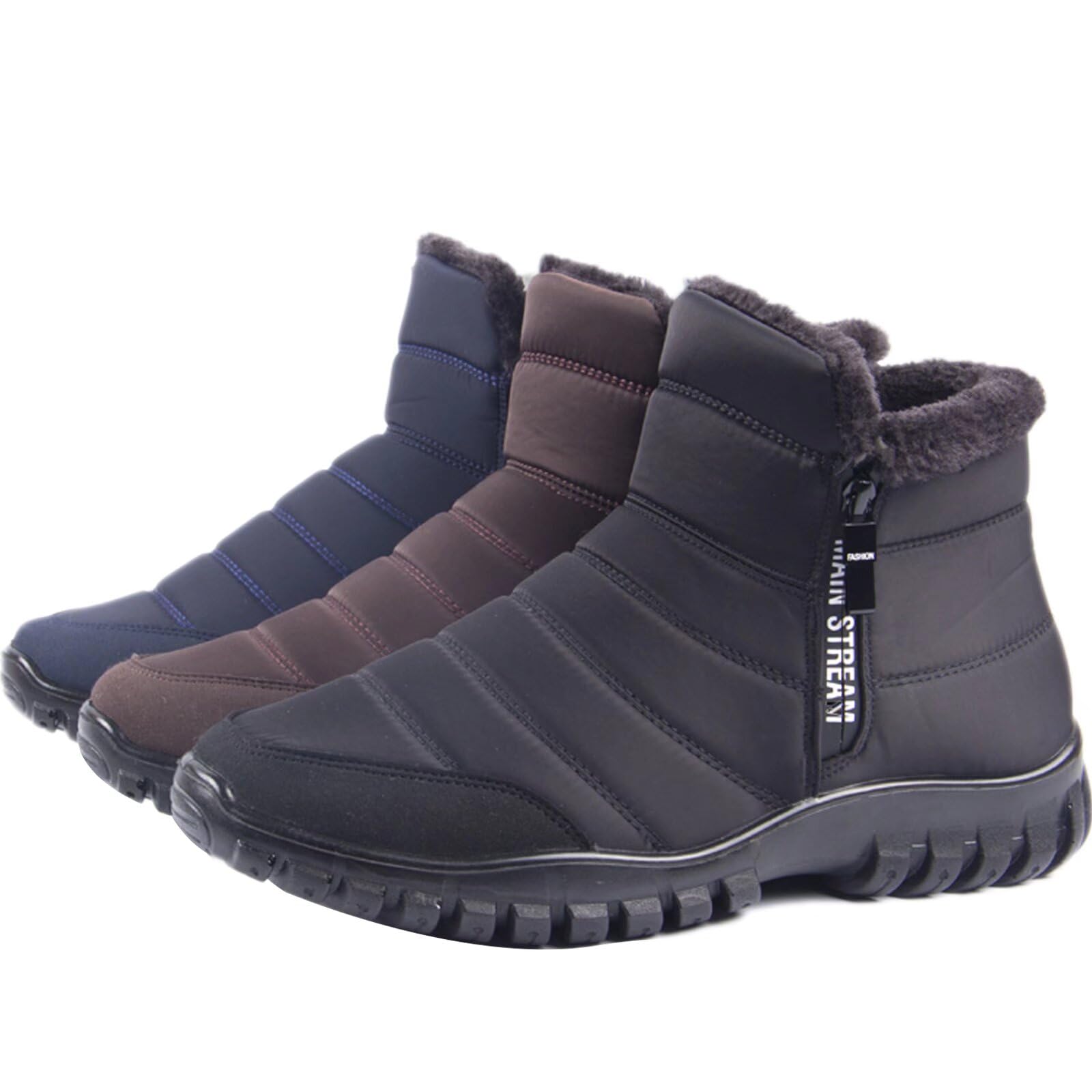 Botas de Nieve Hombre Invierno Impermeable con Cremallera | botines ligeros, zapatos de invierno, repelentes al agua, transpirables, forradas con pelo sintético, cálidas y cómodas