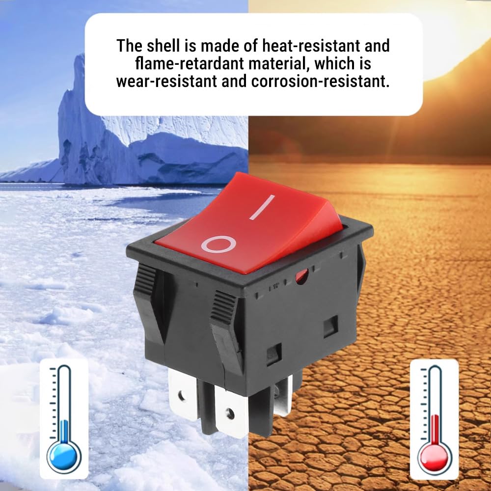 Interruttore A Bilanciere On/Off 30A 120/250V – 4 Pin Con Luce Rossa – IP65 Impermeabile (5 Pezzi)