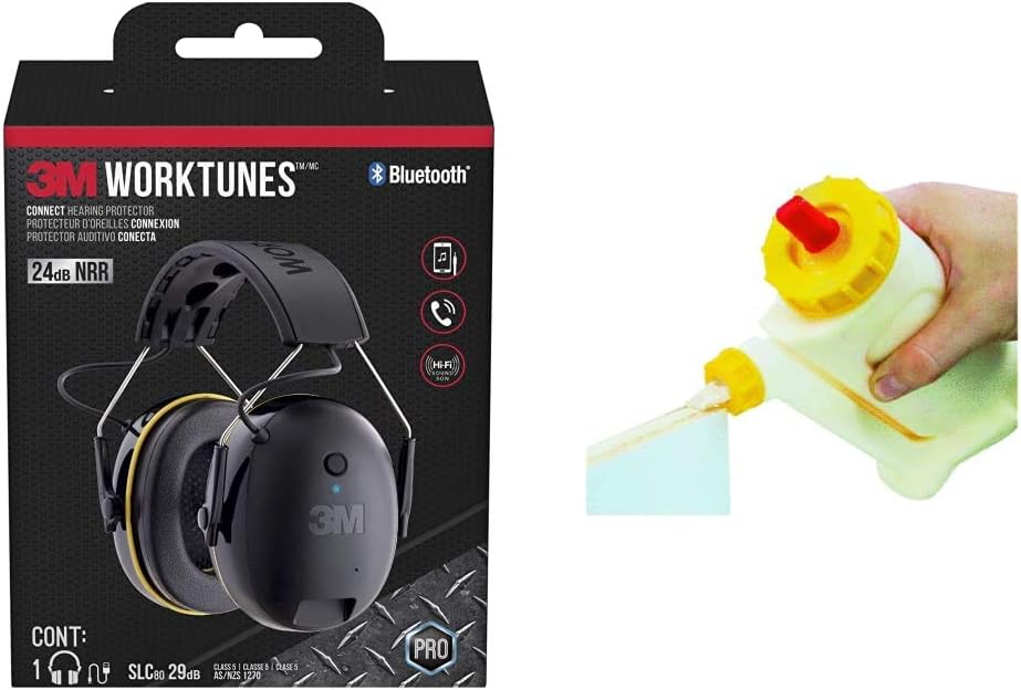 3M WorkTunes Connect Hearing Protector with Bluetooth Technology & Wood Glue Dispenser, 16 Oz Btl, Drip less - - 