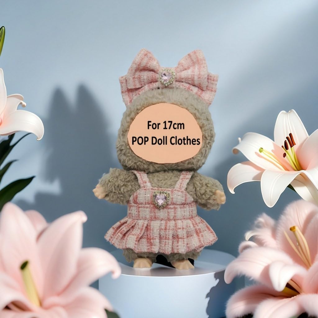 Clothes Set for 17cm Blind Box Labubu (No Doll),Cute Pink Luxury Chic Dress Outfits for Labubu Doll,Fashion French-Style Skirt Clothes Accessories