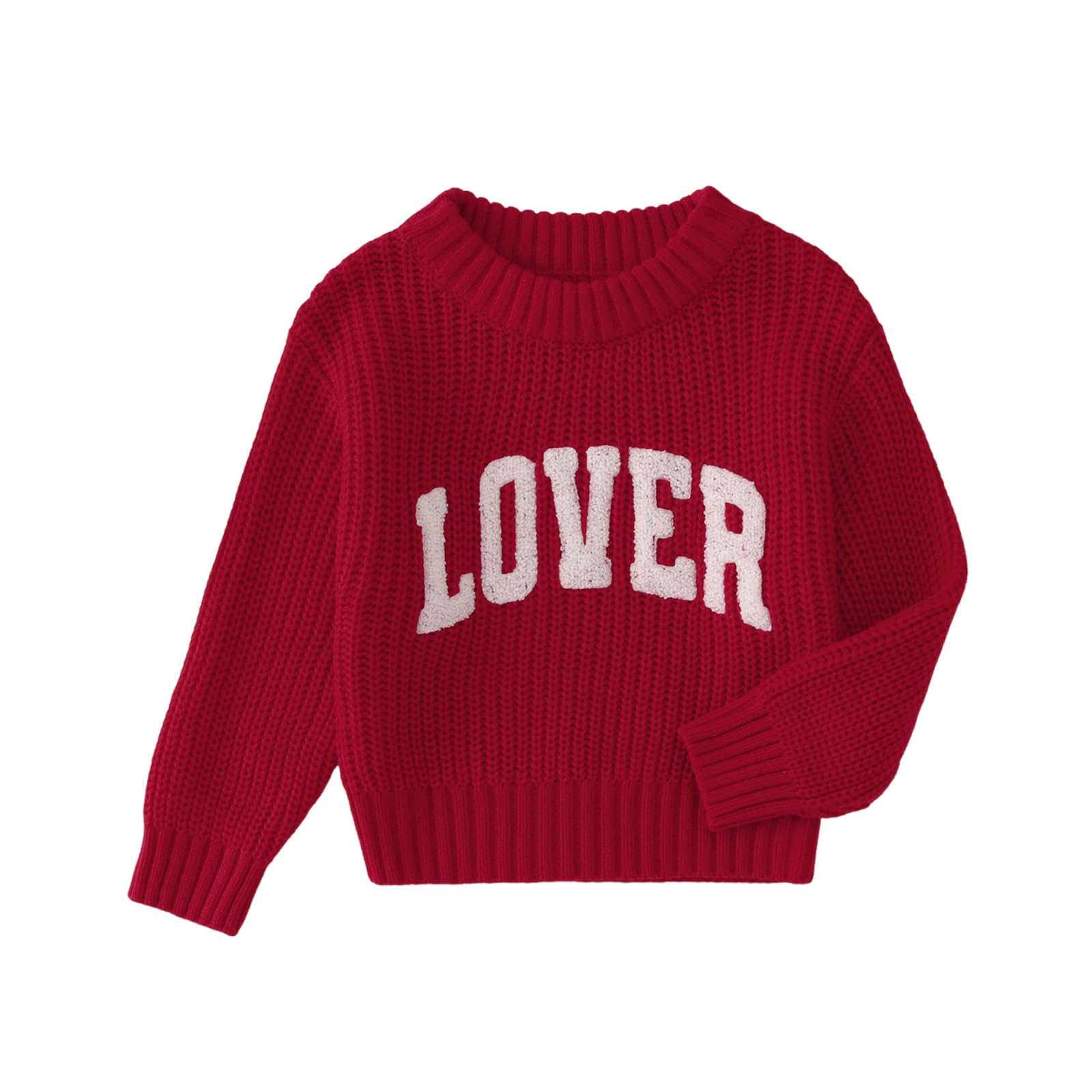 CM C&M WODRO Toddler Valentines Outfit Boy Girl Lover Embroidered Knit Sweater Kid Warm Crewneck Top Pullover Sweatshirt (Red, 6Y)