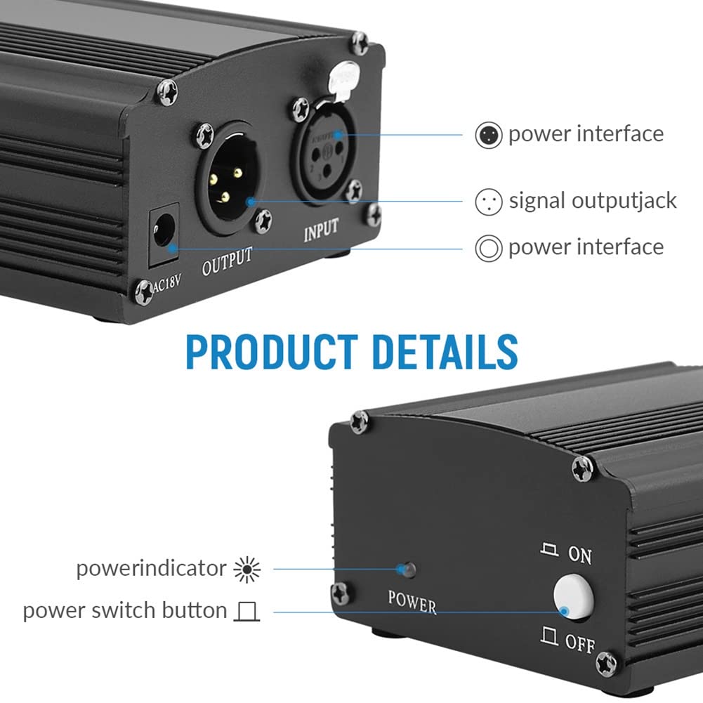 Para Fuente de MicróFono 48V Phantom Power Bm 800 con Adaptador Cable de Audio XLR para Cualquier Equipo de GrabacióN de MúSica Enchufe de la UE