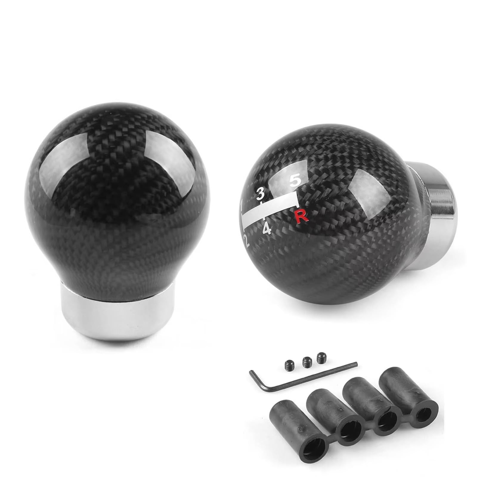 5/6-Gang-Schaltknauf Aus Kohlefaser Runde Kugelform Schalthebel Für Schaltgetriebe M8 X 1,25, M10 5 Schaltknauf Auto Schalthebel(5speed Ball Shape)
