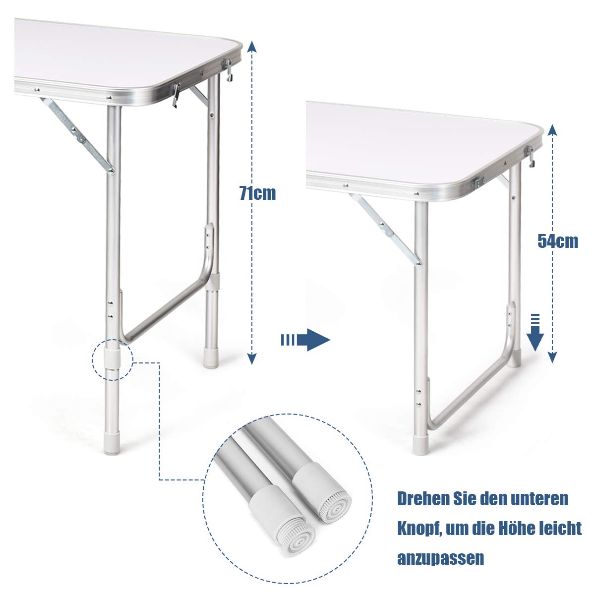 COSTWAY Campingküche mit großem Stauraum, Reiseküche Klapptisch Alu Höhenverstellbar von 53-70cm, Gartentisch Picknicktisch Campingschrank