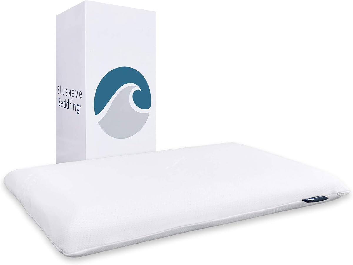 Bluewave Bedding Ultra Slim Gel Memory Foam Pillow for Stomach and Back Sleepers - Thin, Flat Design for Deeper Sleep (7cm Height, Standard Size)