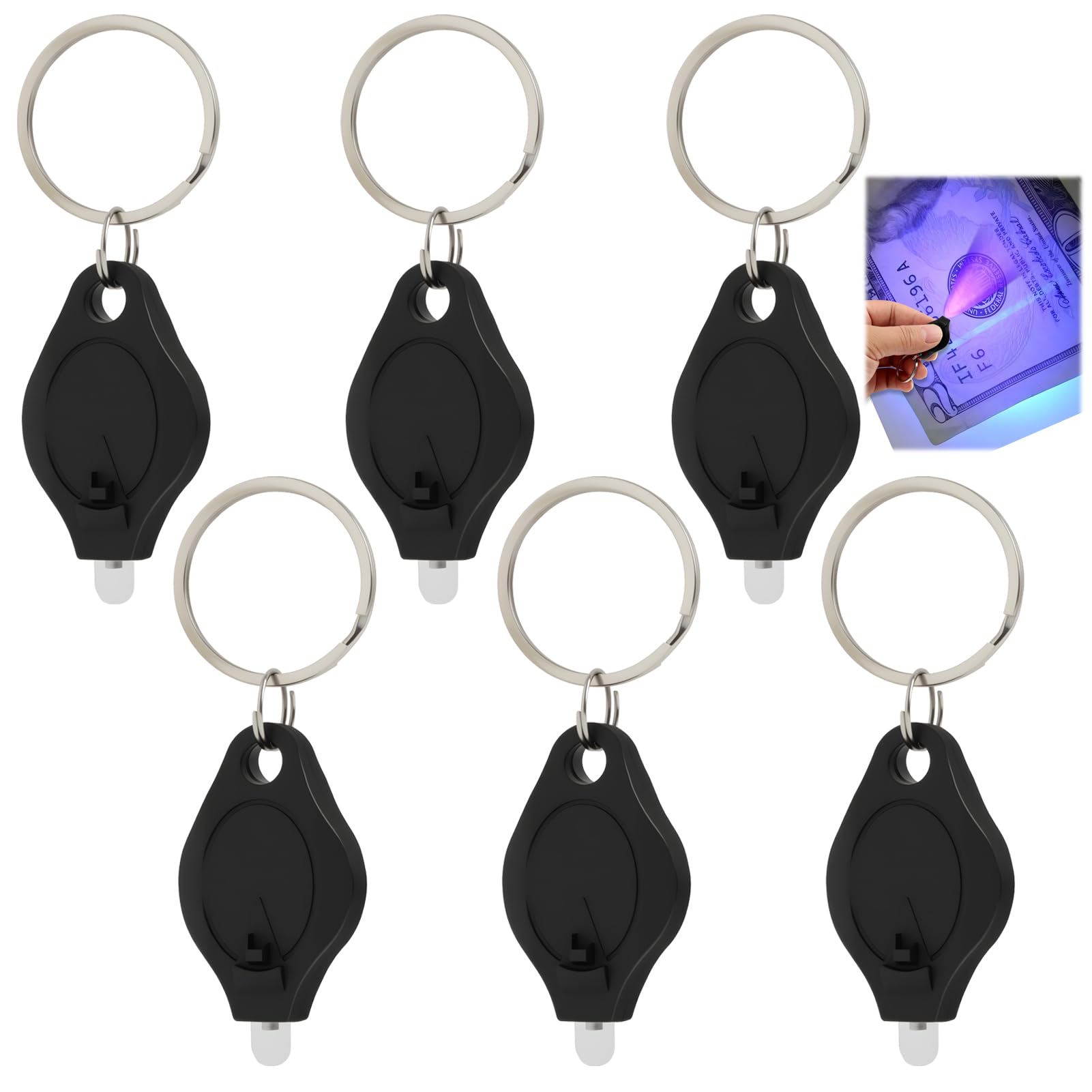 Cateye Black 6Pcs Mini Led Note Checker Uv Torch, Portable Light Torch Keychain For Banknotes Verification, Pocket Keyring Light With Flashlight Checker With Uv Detector, Counterfeit Detection Money Checker