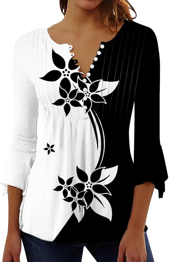 T-Shirt Donna Con Maniche A Volant E Bottoni - Cotone Elastico - Taglie S-XXL