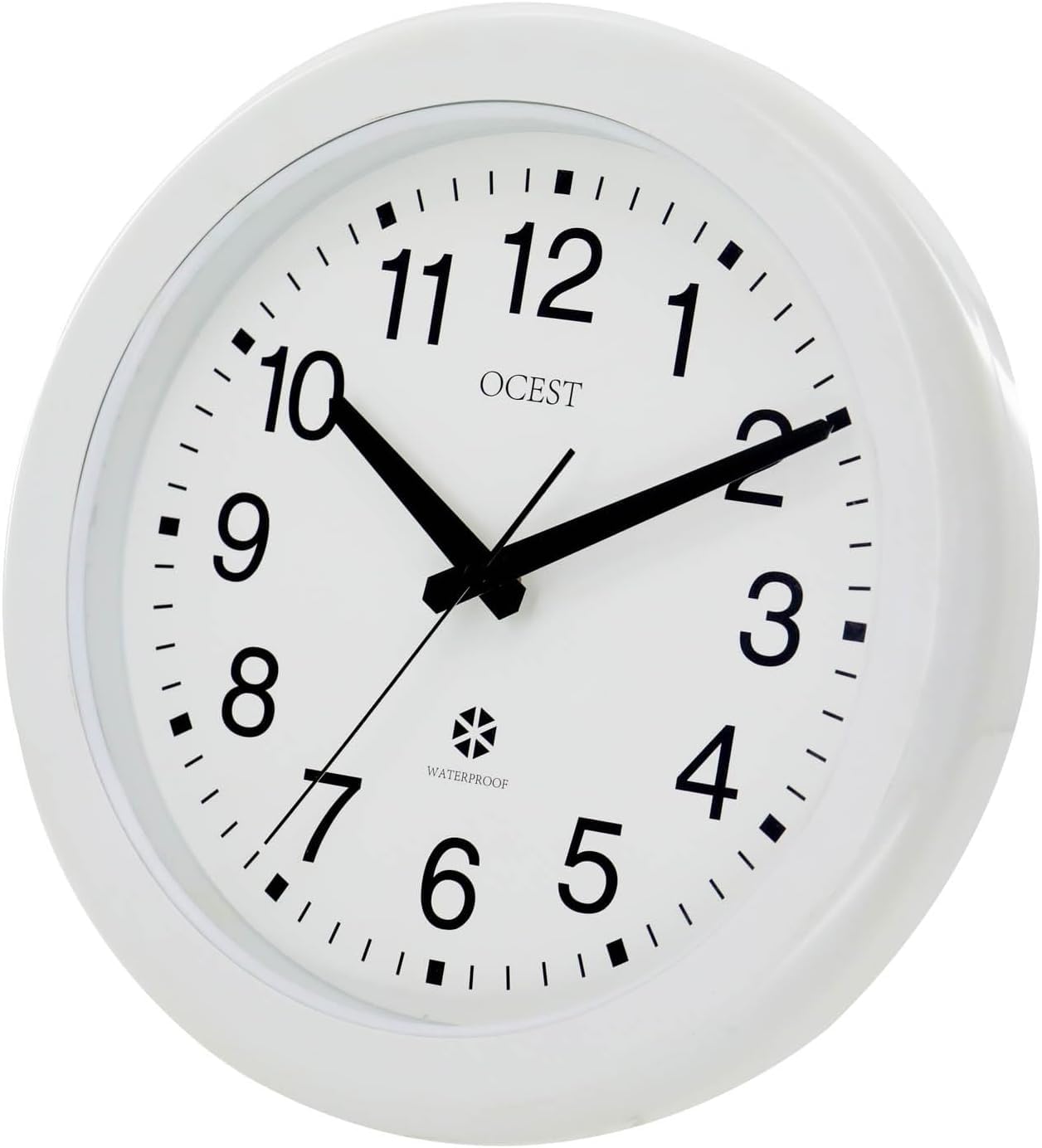 OCEST Horloge murale de jardin étanche scellée, 30,5 cm, grande horloge à quartz silencieuse sans tic-tac à piles pour terrasse, piscine, lanai, clôture, cuisine, salle de bain (blanc)