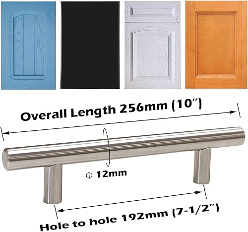Miniatura 6 de Gobrico Manijas de gabinete de 7-12 pulgadas (7.559 in), tiradores de cajón de cocina de acero inoxidable de níquel cepillado, pomos de barra en T