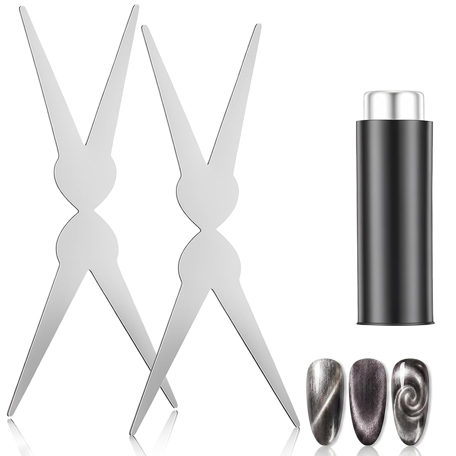 Cat Eye Nail Magnet for Nails Set, 2-in-1 Magnet for nails Scissor Shape French Tip Design for Cat Eye Gel Polish, Nail Art DIY Kit for Home Salon Studio