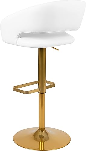 Miniatura 89 de Flash Furniture Erik Taburete de bar contemporáneo de altura ajustable con reposapiés y respaldo medio redondeado, taburete tapizado de altura de