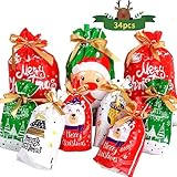 Suloli - 34 Bolsas de Regalo con Cordón，Bolsa de Embalaje para Regalo de Navidad，Bolsas de Regalo para con Cuerdas，Perfectas para Paquetes, Decoración y Regalos Festivos