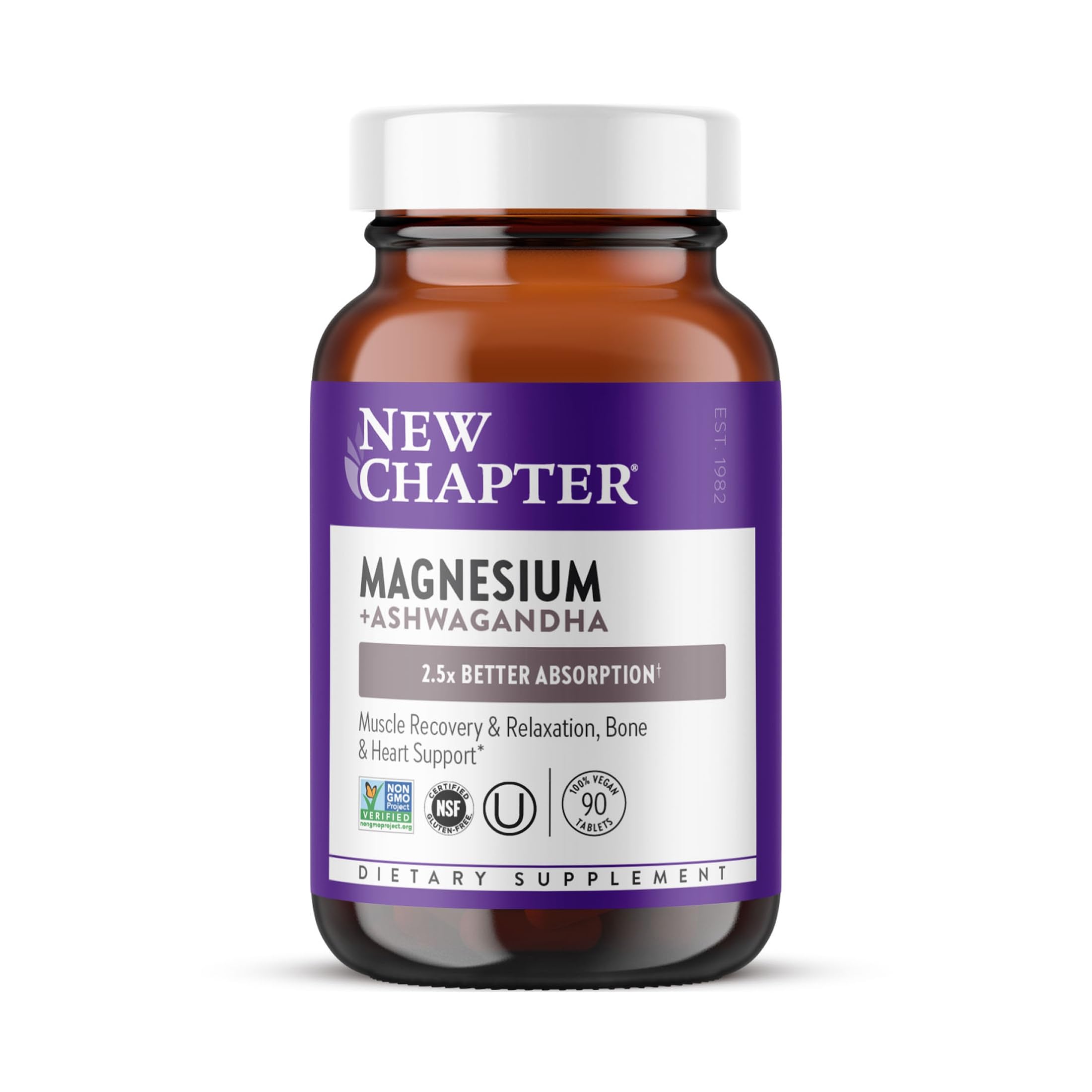 New Chapter Magnesium Glycinate 325mg & Ashwagandha Supplement, 90 Tablets 90 Count (Pack of 1)