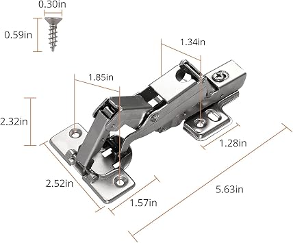 165 Degree Kitchen Cabinet Hinges Soft Close Pack of 4 | Folding Mute Cupboard Door Hinge With Screws; Full Overlay; For Wardrobe Doors