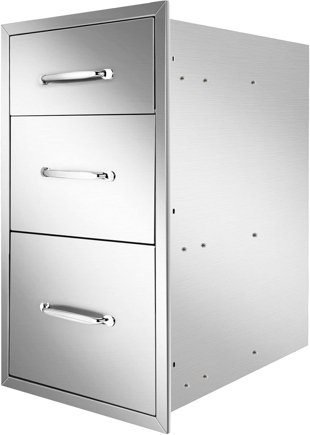 Ryan Outdoor Kitchen Drawers Stainless 17x30x21 Inch, 3-Tier Stainless Steel BBQ, Triple Access Drawers with Handle for BBQ Island Outdoor Kitchen