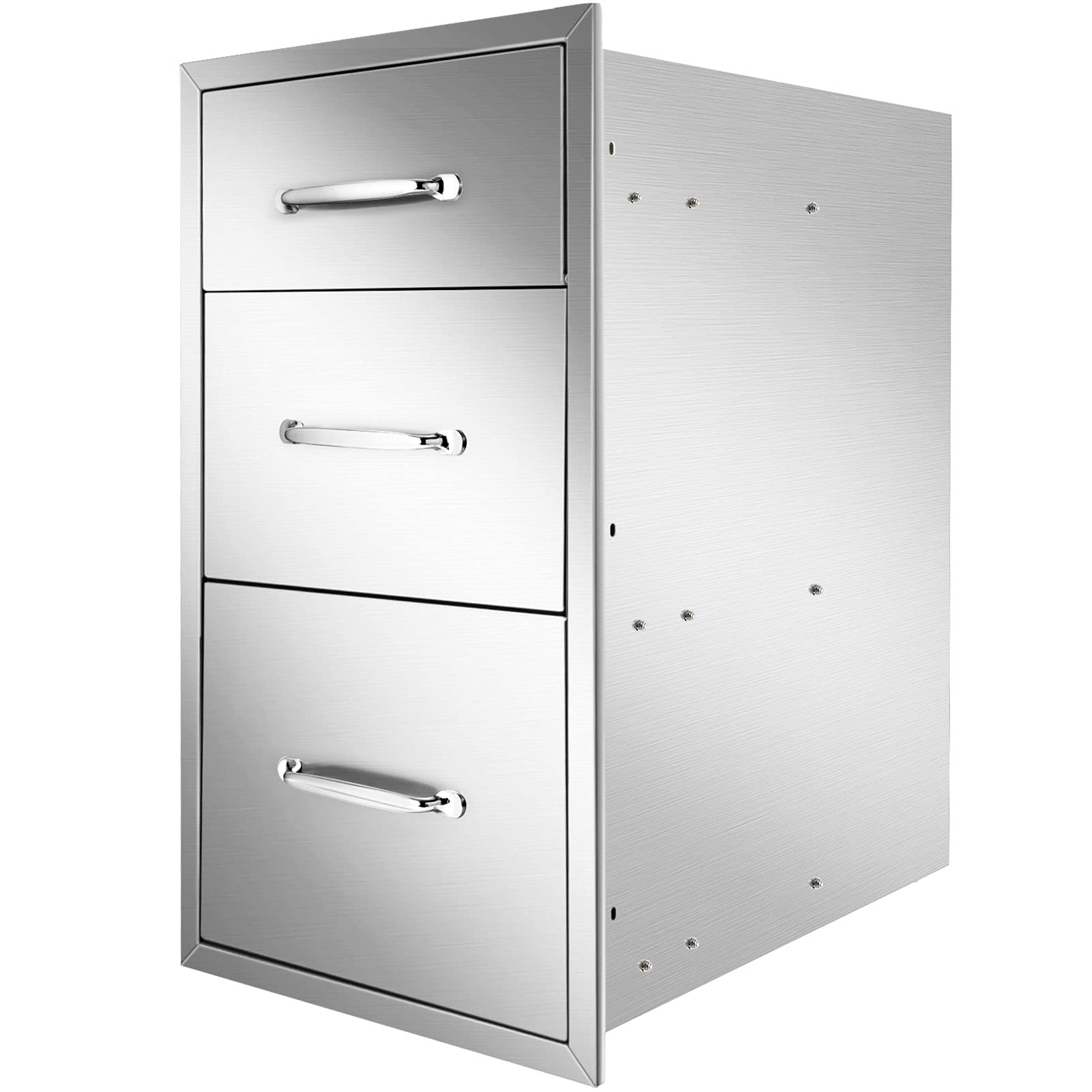 Ryan Outdoor Kitchen Drawers, 18x23x23 Inch 3-Tier Stainless Steel BBQ Triple Access Drawers with Handle