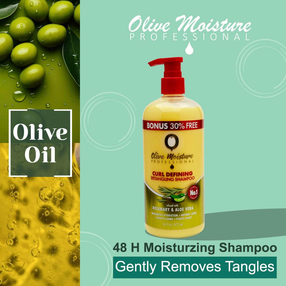 Olive Moisture Curl Defining Detangling Shampoo 16 Oz (473ml) with Aloe Vera & Olive Oil for Curly Hair Gently Cleanses - Image 4