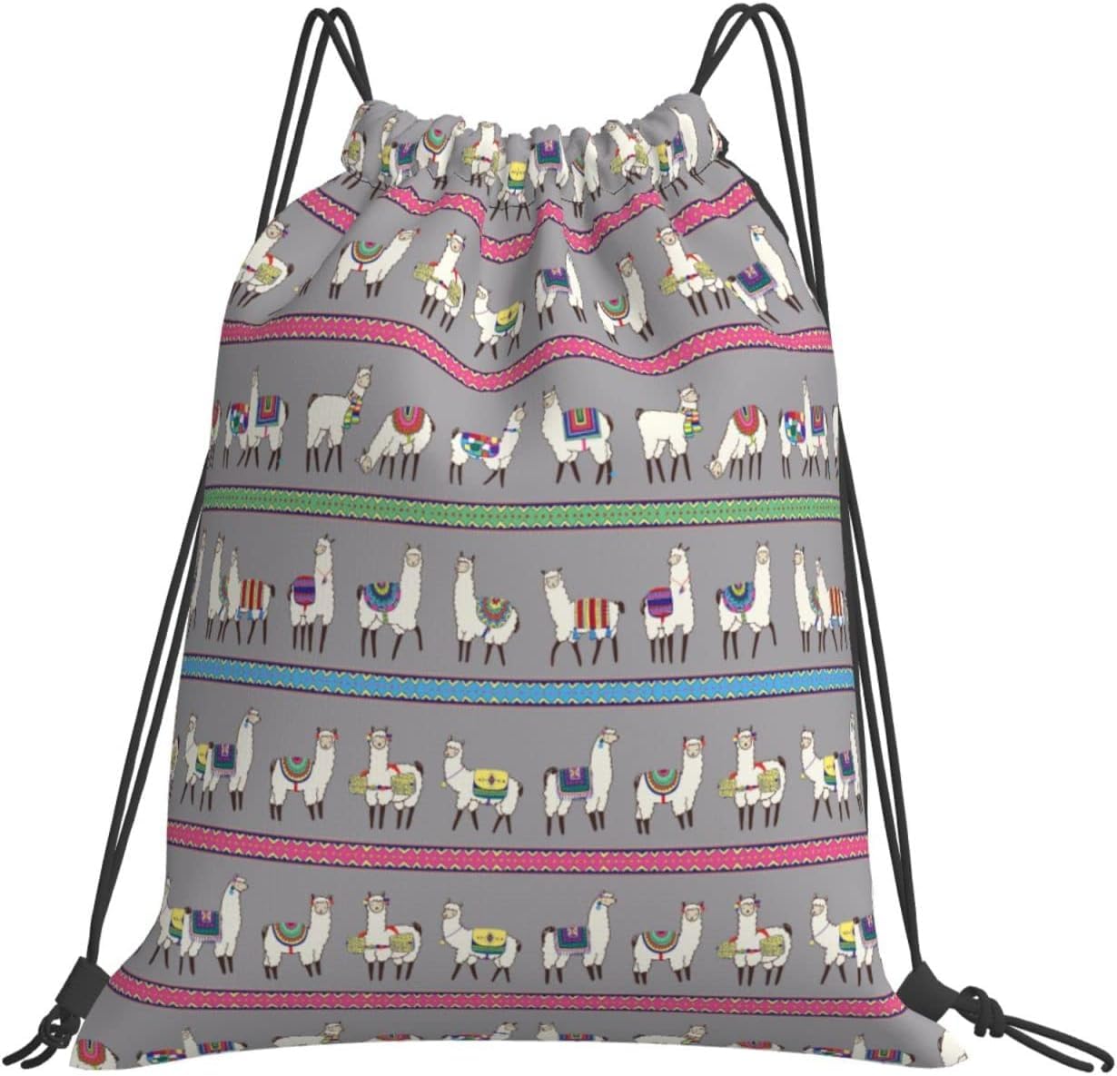 [ESASAK] アルパカ ストライプ ナップサック 収納 大容量 防水 軽量 折り畳み 収納バッグ 巾着袋 水泳 運動 旅行 アウトドア