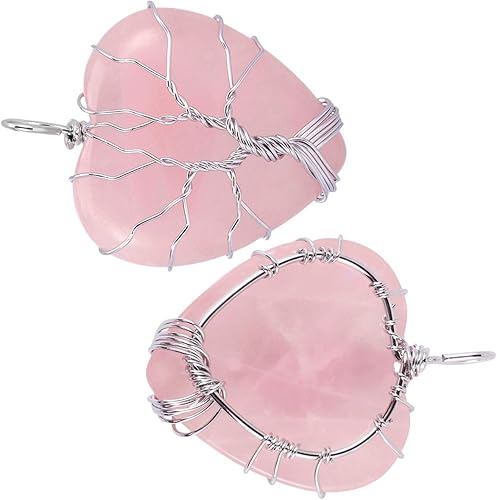 Miniatura 2 de TUMBEELLUWA Colgante de corazón curativo de árbol de cristal natural, collar de chakra envuelto en alambre con cuerda de cera Reiki elegante joyería