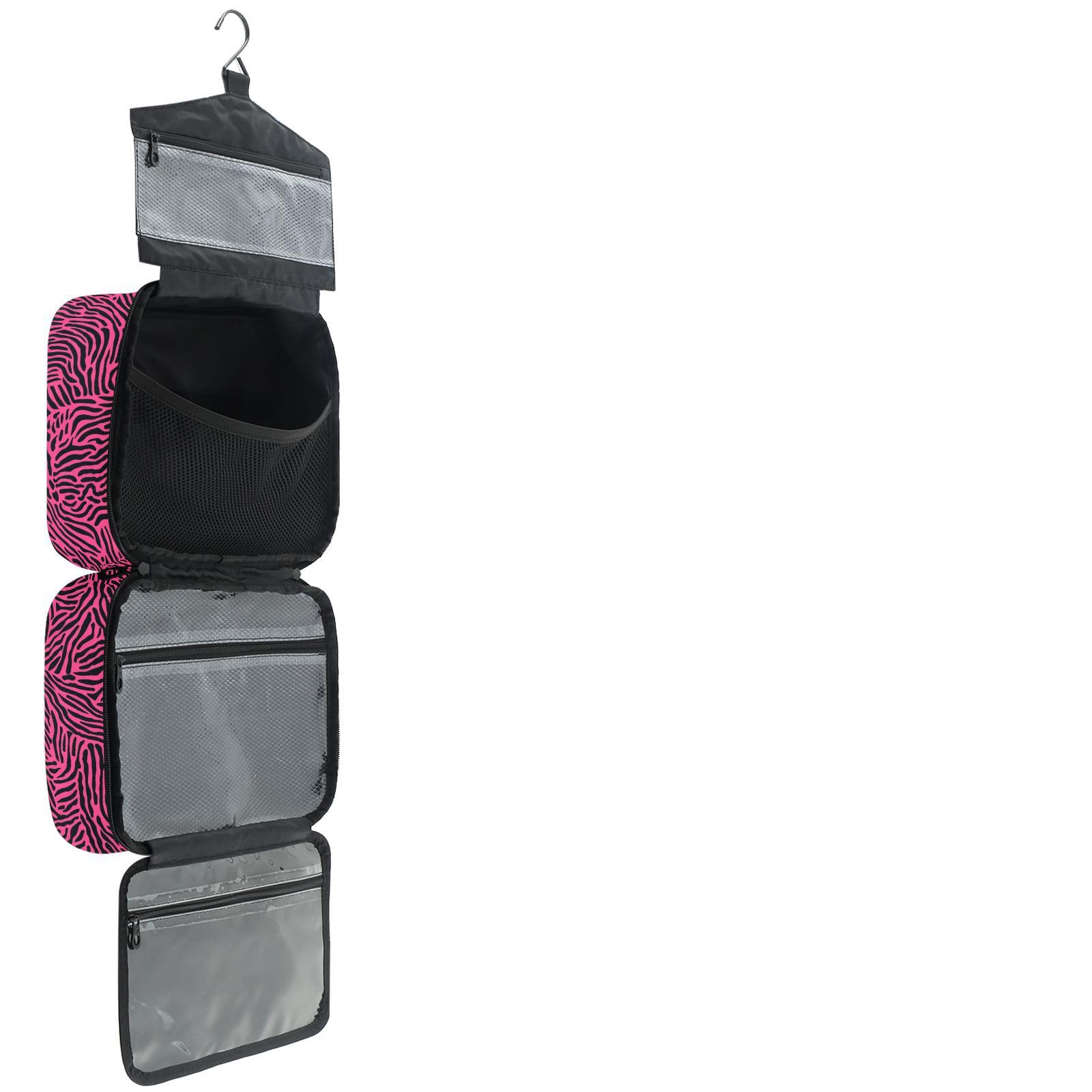 YNNALE Sewing Supply Organizer Bag, Pink and Black Zebra Skin Animal Portable Sewing Bags with Pockets&Hanger, Sewing Storage Box Case for Sew Supplies/Kit/Tools/Accessories (BAG ONLY)