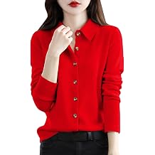 red Cashmere Sweater Cashmere Cardigans for Women Warm Lightweight Button Front Sweater Tops Fashion Long Sleeve Crew Neck Sweaters