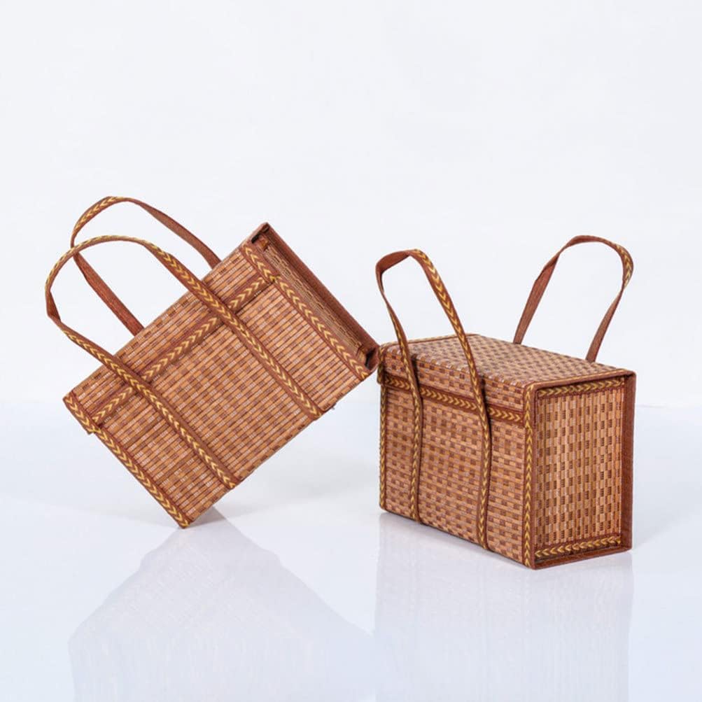 HEMOTON African Market Basket Woven Straw Picnic Basket with Handle Lid Rattan Grocery Bag Shopping Bag Flower Arrangement Holder Pot for Decorations Outdoor Egg Holder Baskets for Organizing