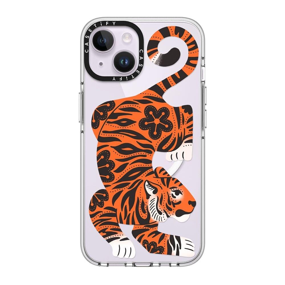 CASETiFY Transparente Schutzhülle für iPhone 14, vergilbt nicht, 2 m Fallschutz, kompatibel mit Magsafe, Fierce Tiger, transparent