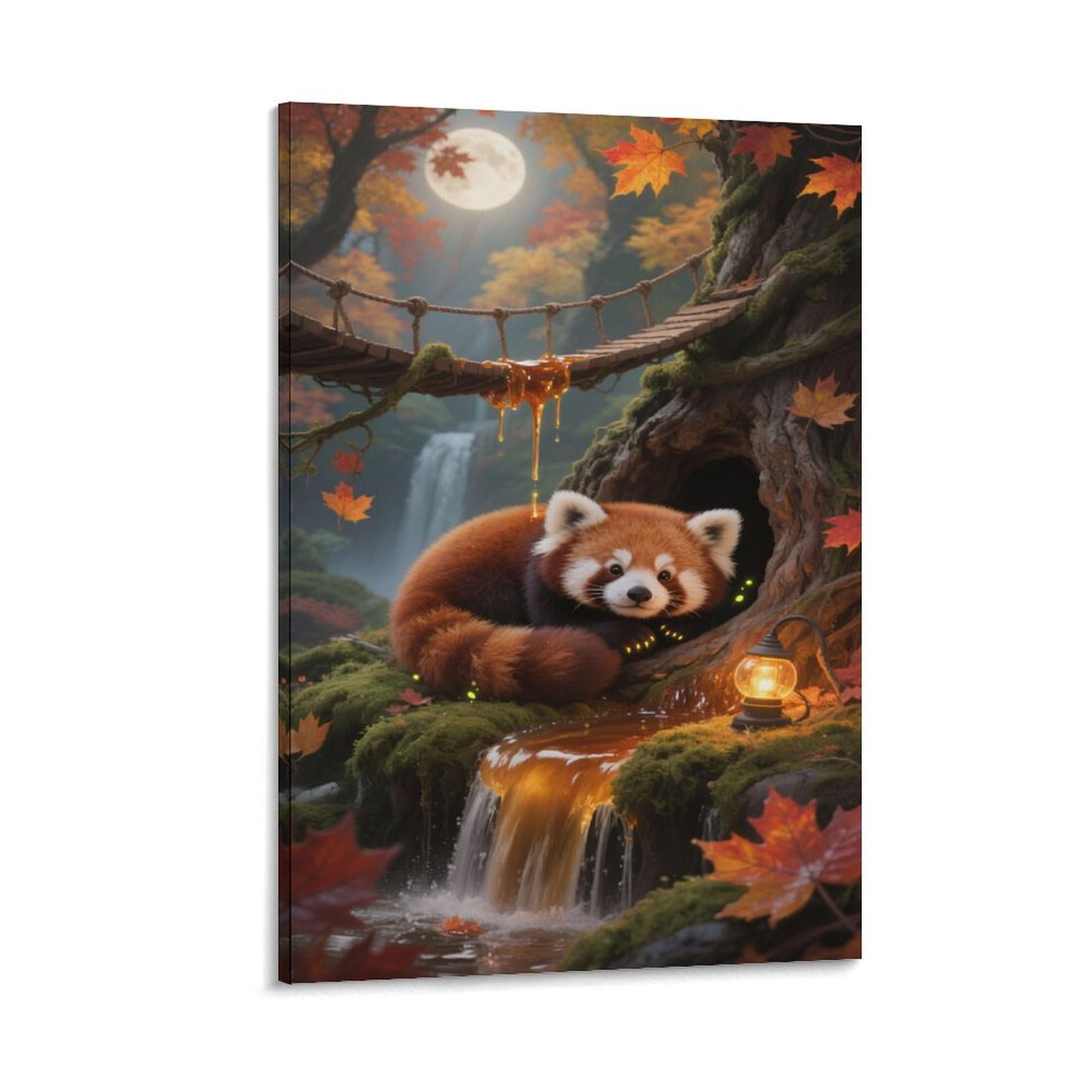 YYVKPMLXC Art Giclee Red Panda Canvas Prints Artwork Raccoon Pictures Modern Abstract Poster Ready To Hang for Living Room Decor 20x30inch(50x75cm)